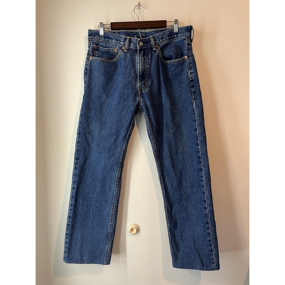 Levis 505 Classic Fit Straight Leg Blue Jeans W34 L32 HEMMED L28.5 Medium Wash